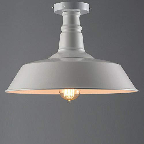 Industrial Simple Mini Ceiling Light - LITFAD 14" Vintage Antique Chandelier Pendant Lamp Edison Semi Flush Mounted Pendant Light White