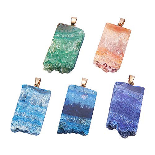 PandaHall 5Pcs Mixed Shapes Dyed Drusy Natural Agate Pendants with Golden Plated Iron Pinch Bails for Bracelet Necklace Jewelry Making Mixed Color Len PandaHall 5Pcs Mixed Shapes Dyed Drusy Natural Agate Pendants with Golden Plated Iron Pinch Bails for Bracelet Necklace Jewelry Making Mixed Color Len