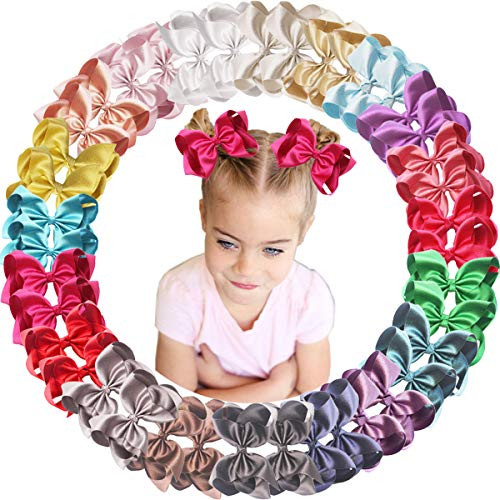 40PCS Baby Girls Glitter Grosgrain Ribbon Hair Bows Clips 4-5Inch Hair Bows Alligator Hair Clips Hair Accessories for Girls Toddlers Kids In Pairs