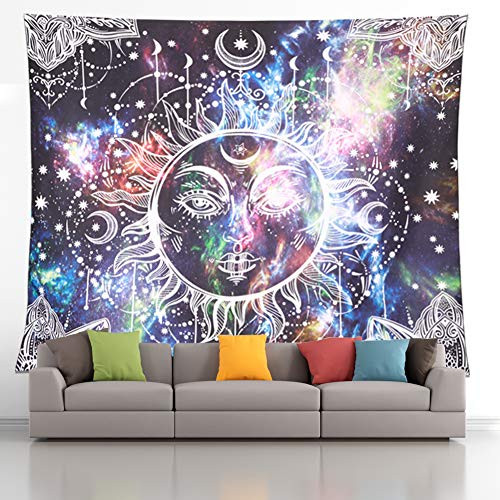 Sun and Moon Tapestry Burning Sun with Star Tapestry Psychedelic Tapestry Mystic Tapestry Wall Hanging for Bedroom Dorm Decor 59X 79Inch