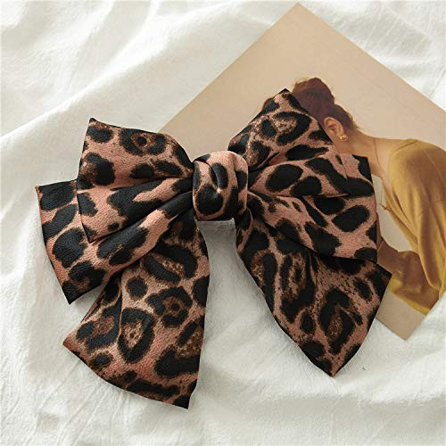 LYDZTION 8 Inch Bow Hair Clips Solid Color Big Satin Ribbon French Barrette Hair Barrettes Hair Accessories Pink Leopard