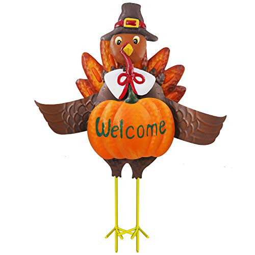 FUNPENY Thanksgiving Turkey Decors  3D Metal Turkey Garden Stakes Fall Harvest Decoration  Happy Thanksgiving Autumn Fall Outdoor Yard -23 Inch-