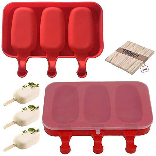 Homemade Popsicle Silicone Molds with Lid Popsicle Molds BPA-Free Ice Pop Molds with 3 Cavities Cake-Ice Cream-Popsicle Maker Easy Release with 100 Homemade Popsicle Silicone Molds with Lid Popsicle Molds BPA-Free Ice Pop Molds with 3 Cavities Cake-Ice Cream-Popsicle Maker Easy Release with 100
