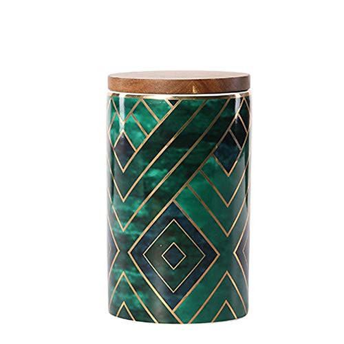 Ceramic Food Storage Jar with Airtight Seal Bamboo Lid - Modern Design Ceramic Food Storage Canister for Serving Tea  Coffee  Spice and More-Emerald G