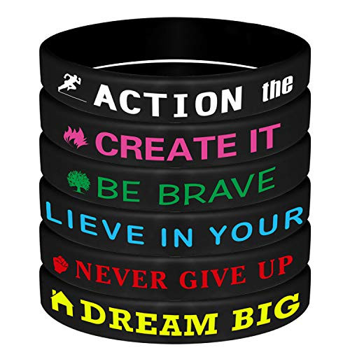 ASTARON 24Pcs Motivational Bracelets Inspirational Silicone Wristbands with Motivational Sayings for Men Women Black