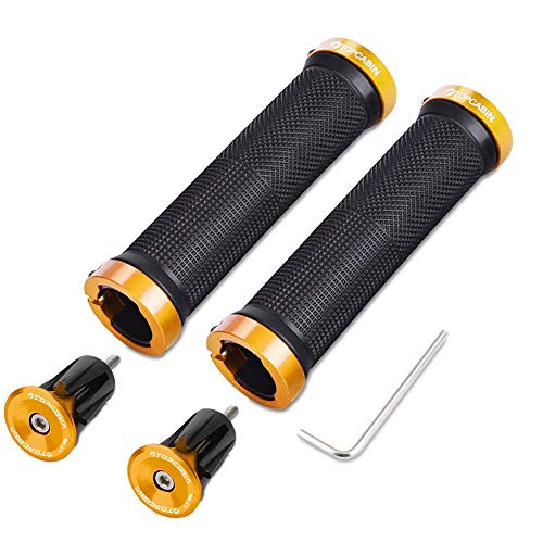 TOPCABIN Bicycle Grips Double Lock on Locking Bicycle Handlebar Grips Rubber Comfortable Bike Grips for Bicycle Mountain BMX --Aluminum Lock Plug- Gol