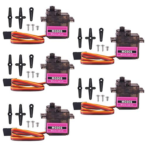 AITRIP 5 PCS MG90S Servo 9G Micro Servo Motor Metal Geared Micro Servo Motor 9G Smart Robot Car Helicopter Plane Boat Compatible with Arduino Raspberr