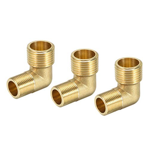 uxcell Brass Pipe Fitting 90 Degree Elbow G3-8 Male X G1-2 Male 3pcs