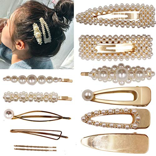 12PCS Pearls Hair Clips Elegant Hair Accessories for Girls Women Lady Bridal Weeding White Pearl Hairpins Clips Rhinestones Hair Barrettes -Gold Hair