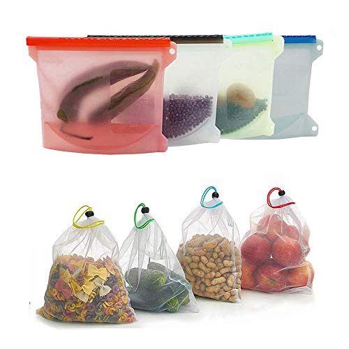 Reusable Silicone Food Storage Bags - Sandwich Sous Vide Liquid Snack Lunch Fruit Freezer Airtight Seal Versatile Bag Container - BEST for preserving