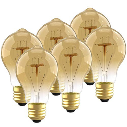 Edison Bulb A19 Vintage Light Bulbs Dimmable Amber Warm 60W E26 Base for Wall Sconce Chandelier Retro Fixture Pack of 6 by LUXON