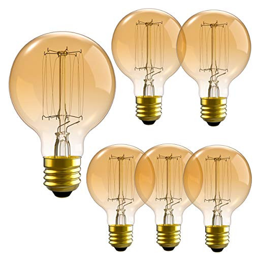 Edison Bulb G80 Vintage Light Bulbs Dimmable Amber Warm 60W E26 Base for Wall Sconce Pack of 6 by LUXON