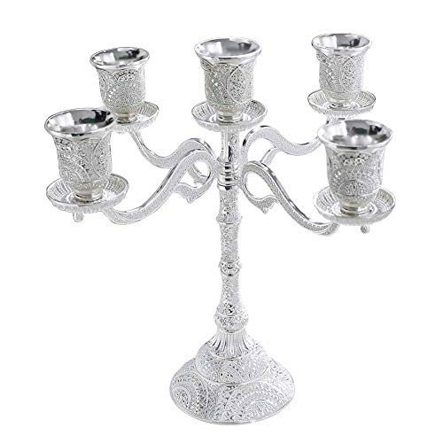 SIEMOO Metal Candle Holder 5 Arms 10-6inch Tall Candlestick Wedding Event Candelabra Candle Stand -Updated Silver-