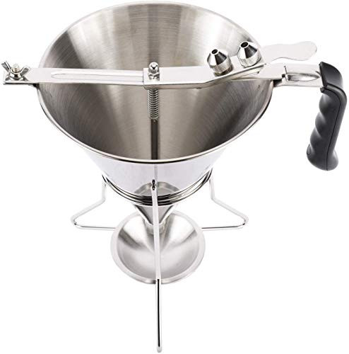 YaeMarine Confectionery Funnel Stainless Funnel Stainless Cake Funnel Cake Decorating Tool Funnel with Stand and Three Nozzles Commercial Quality Tool
