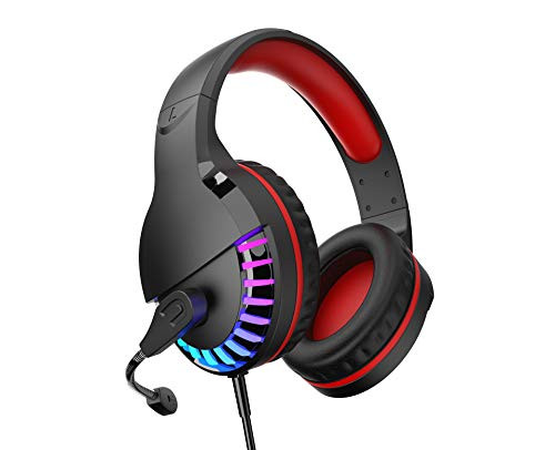 Gaming Headset  Over Ear Wired Headphones with LED Light  Noise Cancelling Microphone  Stereo Bass for Computer PC