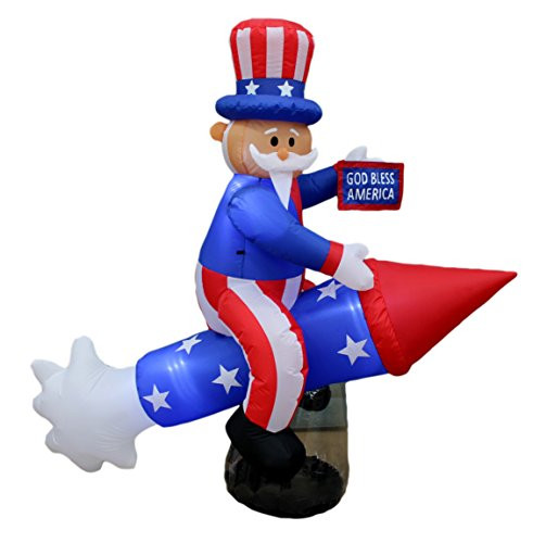 BZB Goods 6 Foot Long Lighted Patriotic Independence Day 4th of July Inflatable Uncle Sam on Rocket Decoration