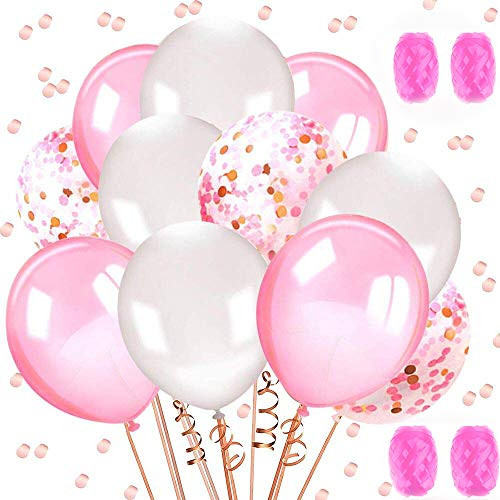 40PCS Latex Balloons Confetti Balloons Pink Rose and White Balloons 12 Inches Helium Balloons Party Supplies for Wedding Birthday Girl Baby Shower Par
