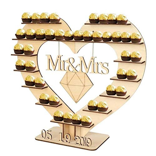 Chocolate Display Stand  Wooden Dessert Stand  Mr and Mrs Chocolate Display Shelf  Heart Tree Decor Centerpiece for Wedding Engagement Anniversary
