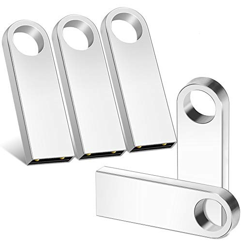 5 Pack 32GB USB 2-0 Flash Drive Memory Stick Thumb Drive Pen Drive Jump Drive with Keychain  Silver