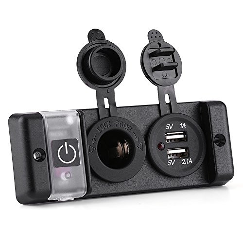 Suuonee Cigarette Lighter Socket  12V Waterproof Cigarette Lighter Dual USB Power Socket Switch Panel for Car RV Marine Boat