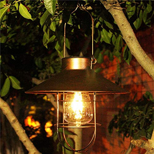 Beilunt Solar Outdoor Hanging Lights Waterproof Courtyard Lantern Edison Bulb Design Warm Solar Lanterns for Patio Party  Garden and Pathway Landscape