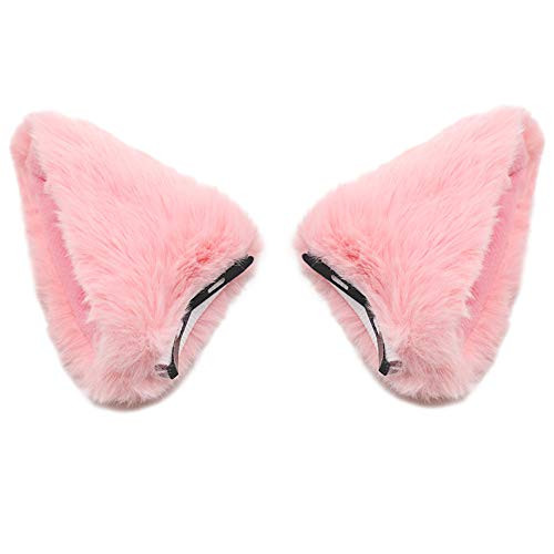 BAOBAO Cat Fox Long Fur Ears Hair Clip Headwear Cosplay Halloween Costume -Pink-