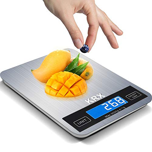 Food Scale  KRX Digital Kitchen Scale for Baking Cooking Weighs in Grams and Ounce with 1g-0-1oz Precise Graduation LCD Display Waterproof Stainless S