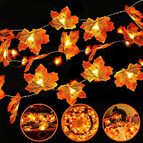 Fall Decor Thanksgiving String Garland-40 LED Maple Leaves Fairy Lights 20 Ft Fall Garland Decorations Lights Waterproof Maple Leaf 3AA Battery Operat