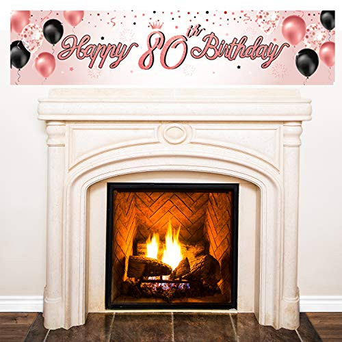 chiazllta Happy Birthday Banner Rose Gold 80 Years Old Birthday Party Decorations Supplies Celebration Backdrop -Rose Gold Happy 80th Birthday Banner-