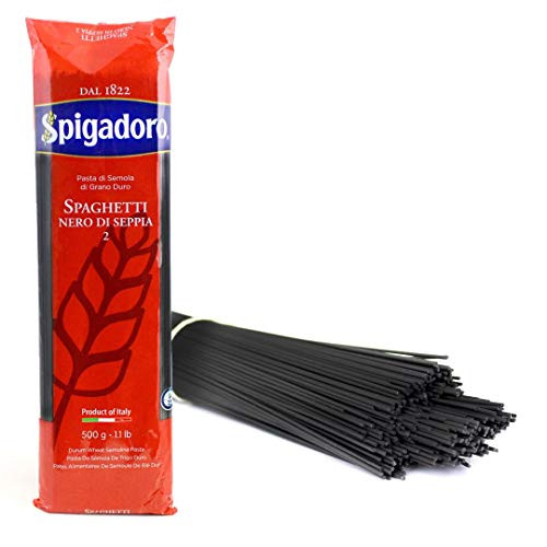 Spigadoro Squid Ink Spaghetti Pasta - Durum Wheat Semolina - Nero Di Seppia 1-1lb - Made in Italy -1 Pack- Spigadoro Squid Ink Spaghetti Pasta - Durum Wheat Semolina - Nero Di Seppia 1-1lb - Made in Italy -1 Pack-