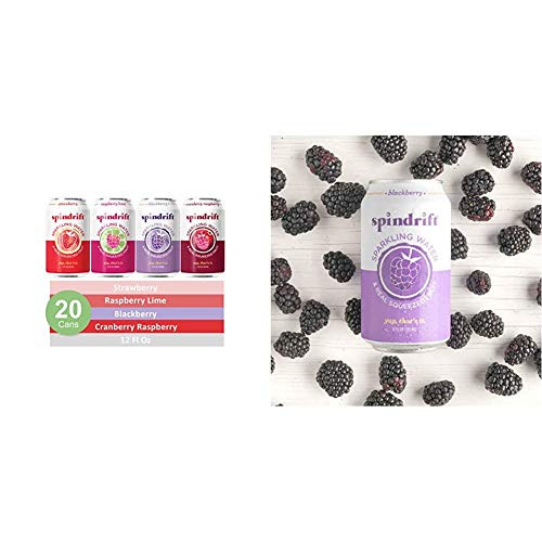Spindrift Sparkling Water  4 Flavor Berry Variety Pack  Made with Real Fruit  12 Fl Oz  Pack of 20 Seltzer Water Cans and Sparkling Water  Blackberry Fl
