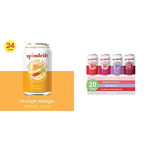 Spindrift Sparkling Water  Orange Mango Flavored  12 Fl Oz Cans  Pack of 24 and Sparkling Water  4 Flavor Berry Variety Pack  12 Fl Oz  Pack of 20 Seltz