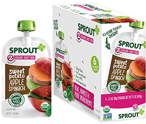 Sprout Organic Stage 2 Baby Food Pouches  Sweet Potato Apple Spinach  3-5 Ounce -Pack of 6-
