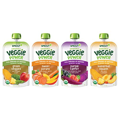 Sprout Organic Baby Food Toddler Veggie Power Pouches Stage 4  Variety Pack  4 Flavors  4 Ounce Pouches -3 Each-