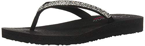Skechers Womens Meditation-Perfect 10-Square Rhinestone Embellished Thong Flip-Flop  Black-Silver  11