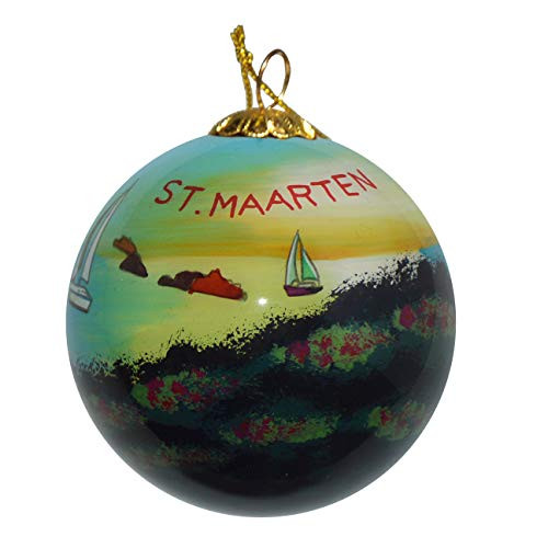 Art Studio Company Hand Painted Glass Christmas Ornament - Sailboats View from Hill St- Maarten Art Studio Company Hand Painted Glass Christmas Ornament - Sailboats View from Hill St- Maarten