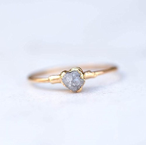 Stackable Raw Diamond Ring  Size 5  Yellow Gold  Rough Grey Diamond