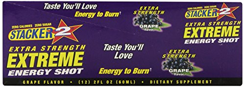 Stacker 2 Extreme Energy Shot Extra Strength  Grape  2 Fluid Ounce -Pack of 12-