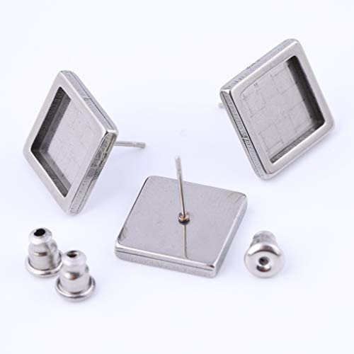 Reidgaller 20pcs Stainless Steel Earring Blank Studs Fitting 10mm Square Cabochon Base Settings DIY Earrings Pin Posts for Jewelry Making Reidgaller 20pcs Stainless Steel Earring Blank Studs Fitting 10mm Square Cabochon Base Settings DIY Earrings Pin Posts for Jewelry Making