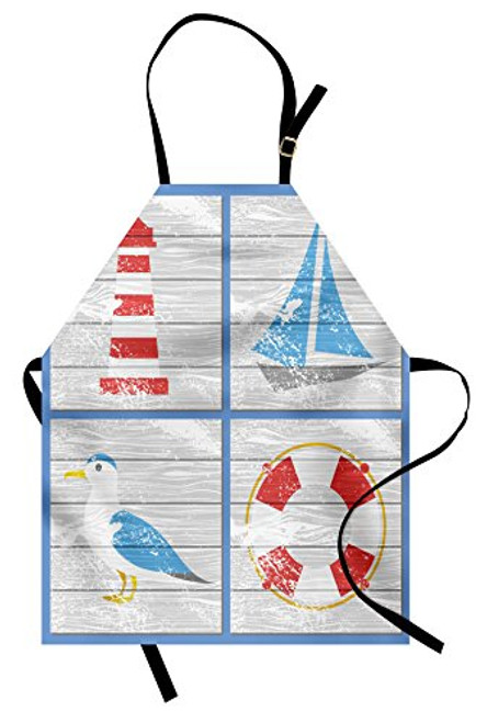 Ambesonne Seagulls Apron Nautical Inspired Seagull Lighthouse Life and Sailboat Wooden Board Background Unisex Kitchen Bib with Adjustable Neck for Ambesonne Seagulls Apron Nautical Inspired Seagull Lighthouse Life and Sailboat Wooden Board Background Unisex Kitchen Bib with Adjustable Neck for