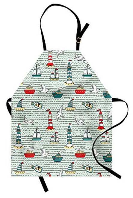 Ambesonne Lighthouse Apron Seagulls Lighthouses Message Bottles Steamboats Sailboats Wavy Pattern Nautical Unisex Kitchen Bib with Adjustable Neck f Ambesonne Lighthouse Apron Seagulls Lighthouses Message Bottles Steamboats Sailboats Wavy Pattern Nautical Unisex Kitchen Bib with Adjustable Neck f