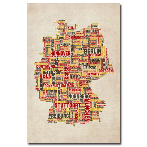 Trademark Fine Art Germany Cities Text Map by Michael Tompsett, 30x47-Inch Canvas Wall Art