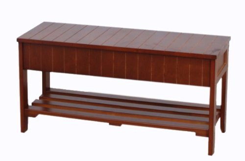 Roundhill Furniture Quality Solid Wood Shoe Bench with Storage, Cherry