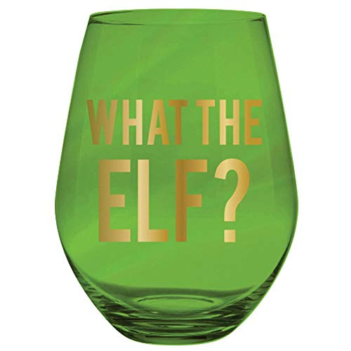 30oz Stemless Green Wine Glass - What The Elf? Christmas Glasses