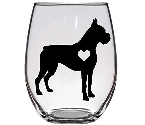 Gift for Boxer Dog Lover Owner Silhouette Large 21oz Premium Stemless Wine Glass