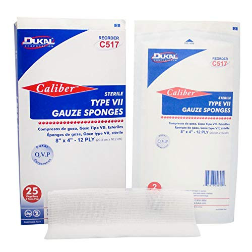 Dukal Type VII Gauze Sponges 8 x 4- Pack of 50 Sterile Gauze Dressings 12-ply- 100 Cotton Wound Care Dressing Pads for Cleaning Prepping or Packin Dukal Type VII Gauze Sponges 8 x 4- Pack of 50 Sterile Gauze Dressings 12-ply- 100 Cotton Wound Care Dressing Pads for Cleaning Prepping or Packin