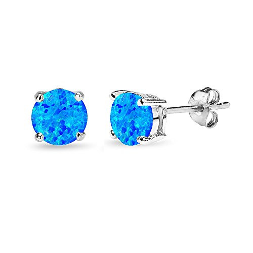 Sterling Silver Synthetic Blue Opal 6mm Round Stud Earrings