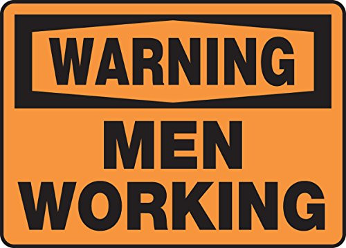 Accuform MEQM325VS Accuform Adhesive Vinyl Sign  LegendWarning Men Working  10 Length x 14 Width x 0-004 Thickness  Black On Orange  10 Height