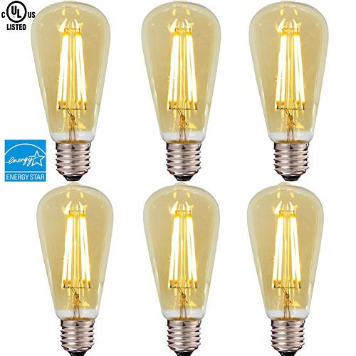 ZZ Lighting 4W LED Dimmable Filament Vintage Edison Light Bulb 40W Incandescent Bulb Equivalent 2300K 320LM E26 Base (Amber Tinted, 6Pack)