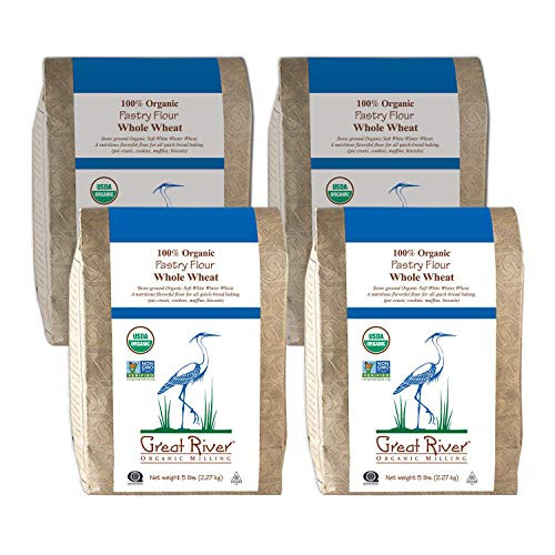 Great River Organic Milling  Specialty Flour  Whole Wheat Pastry Flour  Stone Ground  Organic  5-Pounds -Pack of 4-